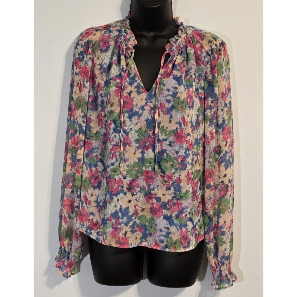 Cupcakes &‎ Cashmere Women's Blue Floral Long Sleeve Blouse Size Small